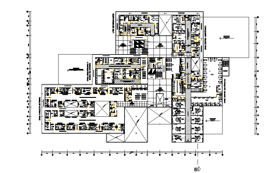 111x70m hospital plan is given in this Autocad drawing model. Download now.