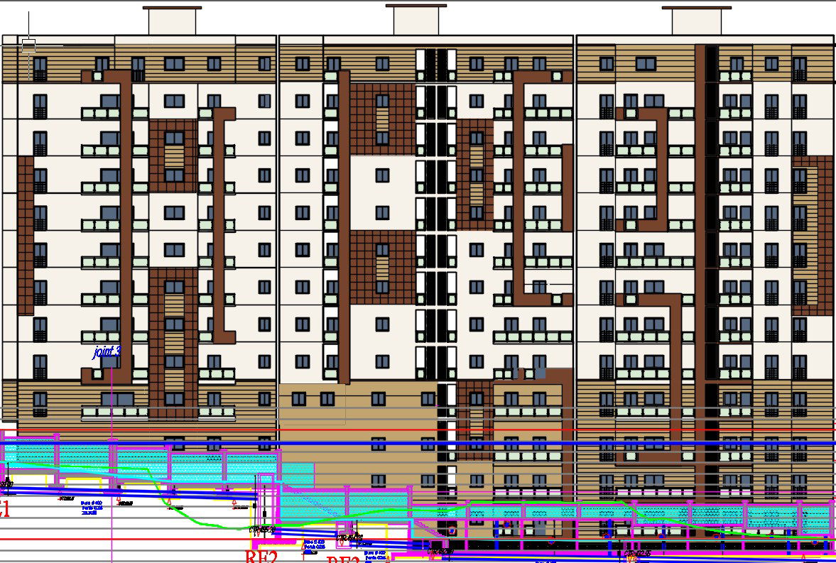 113x75m apartment building sanitary section view
