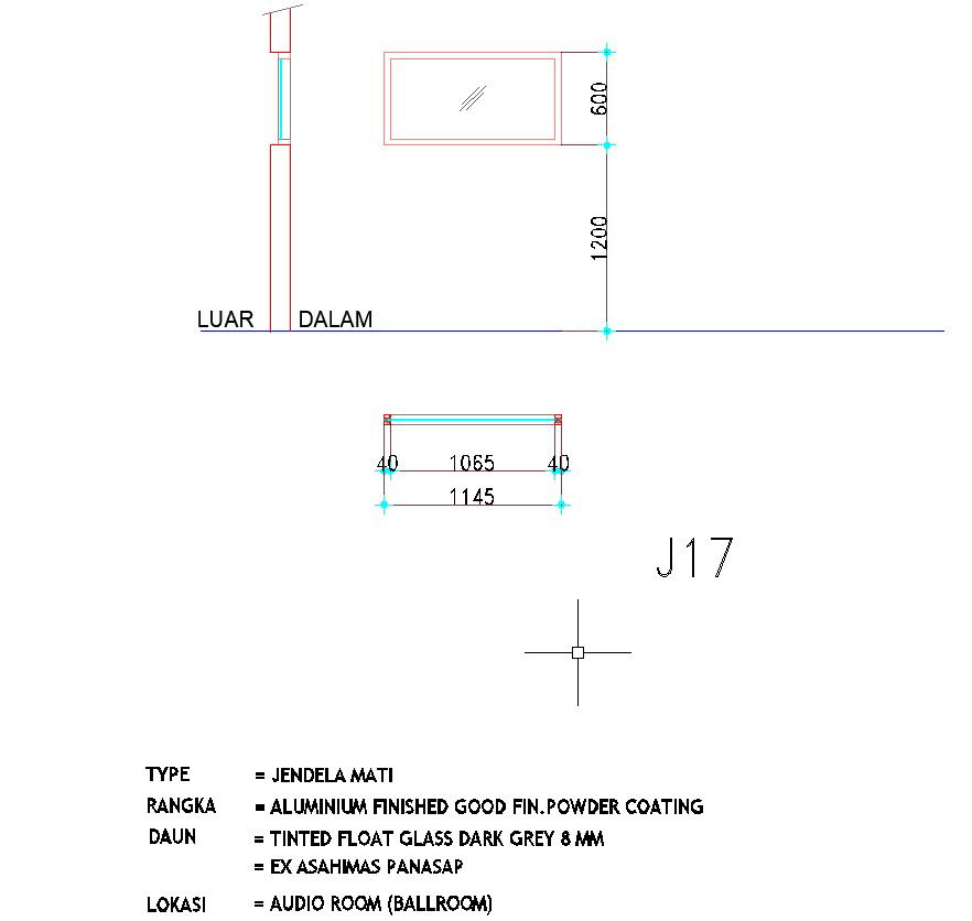 1145×600 sized window design is given in AutoCAD drawing, CAD file, dwg file