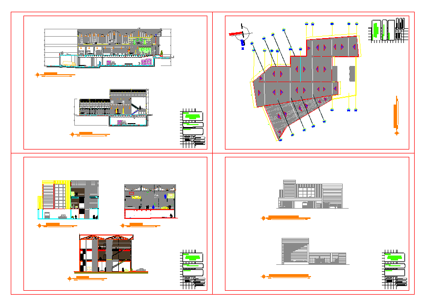 Commercial Building AutoCAD Plan with Elevation and Section Details