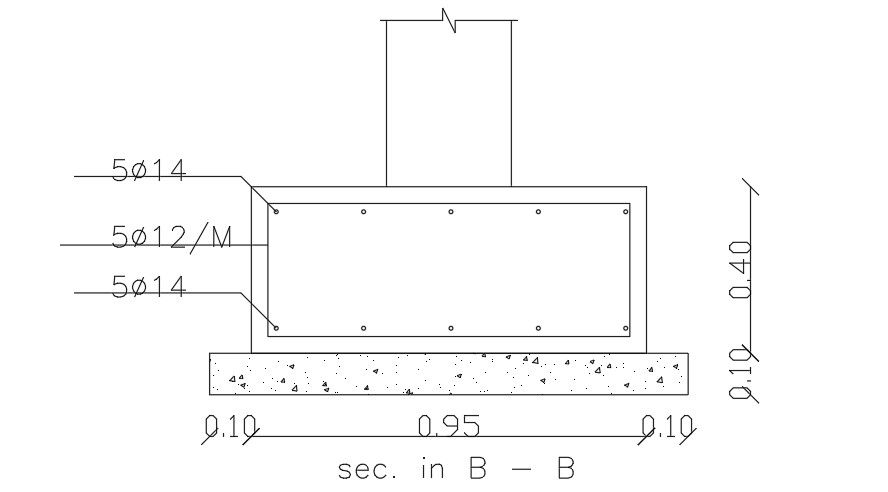 1150mm length of the foundation cum column section view