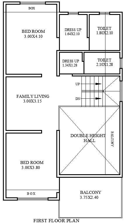11.65m×7m First Floor 2BHK House Plan in DWG Format