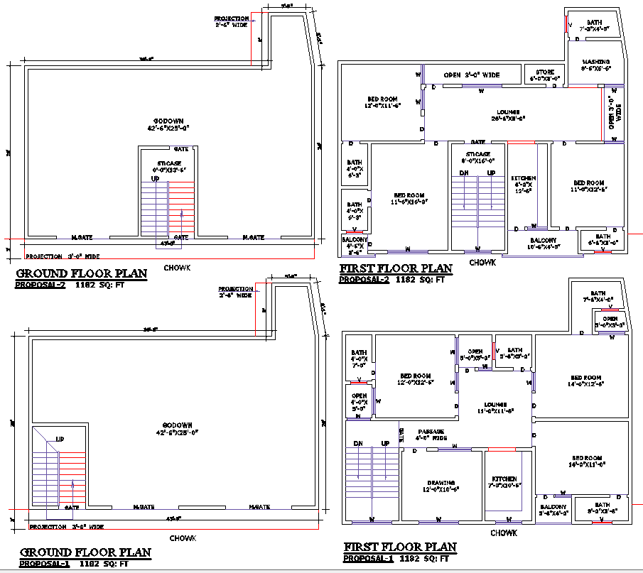 1182 Sq Ft Residential House Plan DWG AutoCAD Layout