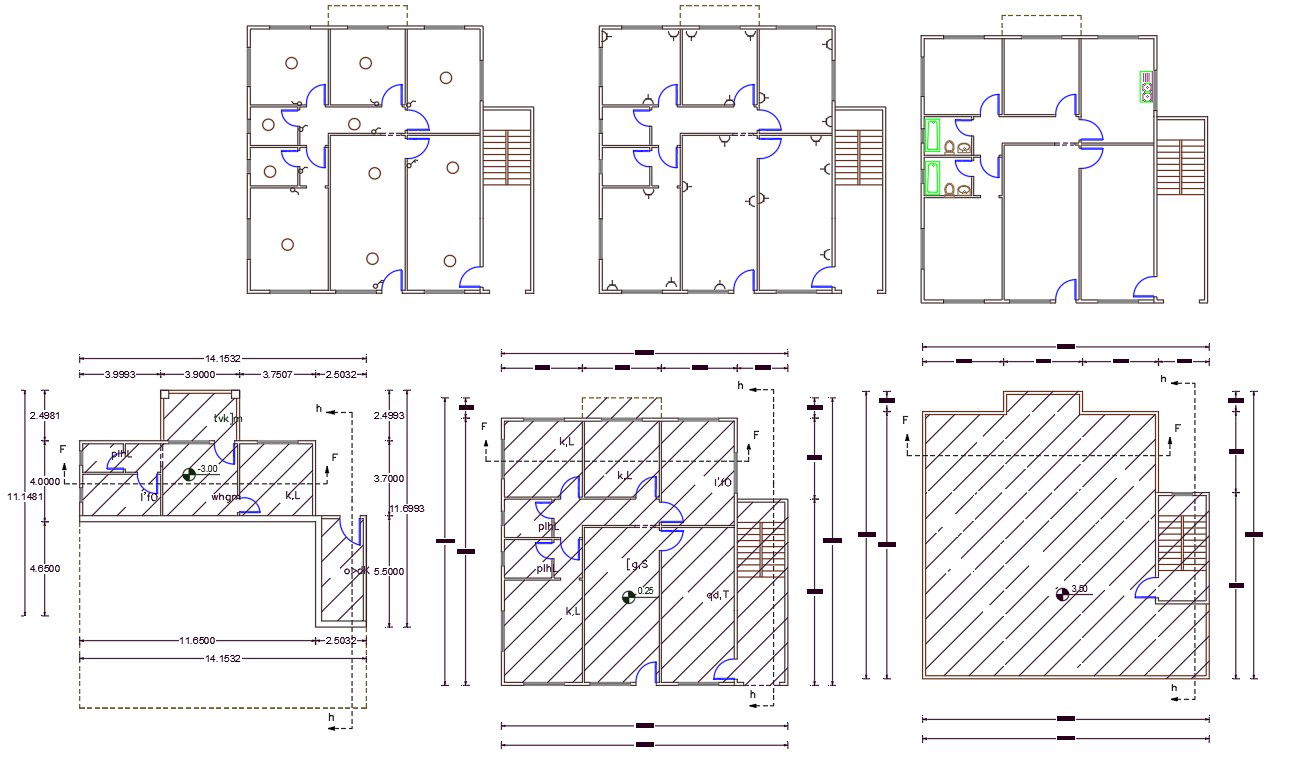 11 X 14 Meter 4 BHK House Plan AutoCAD File