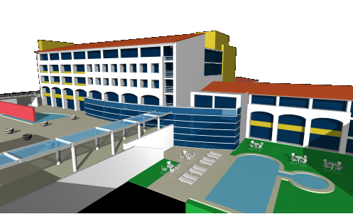 3D Hotel Building AutoCAD DWG with Pool, Layout, and Elevation Design