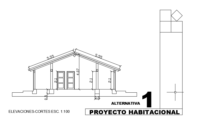 11x10m house building front cut section AutoCAD model