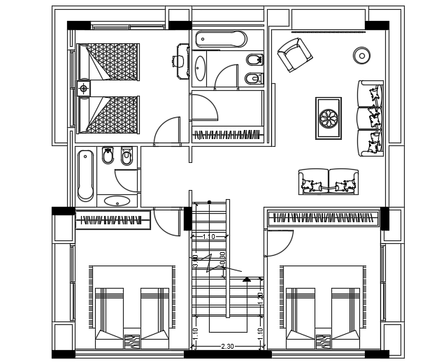 11x11m architecture 5bhk first floor house plan AutoCAD drawing