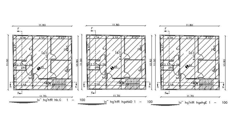 11x11m residential house plan model AutoCAD drawing