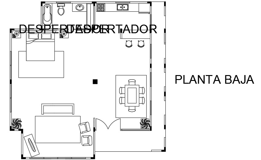 11x11m single bedroom house plan AutoCAD drawing