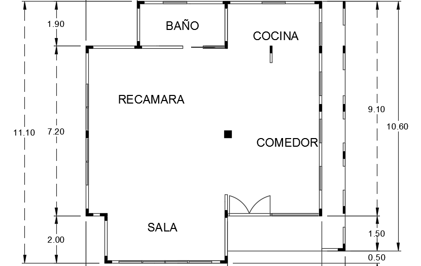 11x11m single bhk house plan AutoCAD drawing