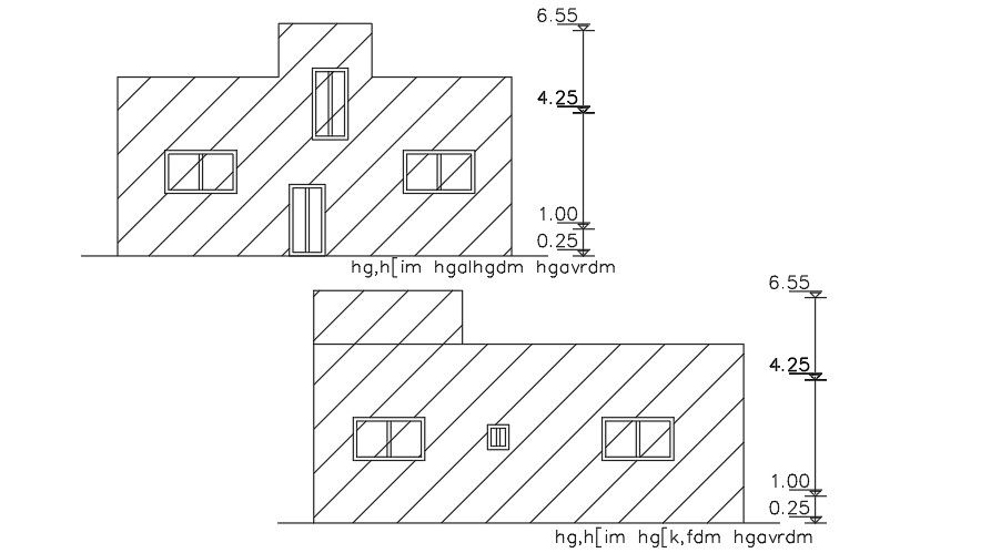11x12 Meter Elevation Of House Building DWG File
