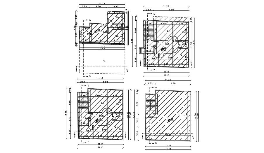 11x12m house plan AutoCAD drawing is given in this file