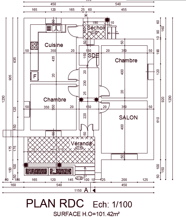 Precise 11x12m 2BHK House Layout in DWG CAD Format