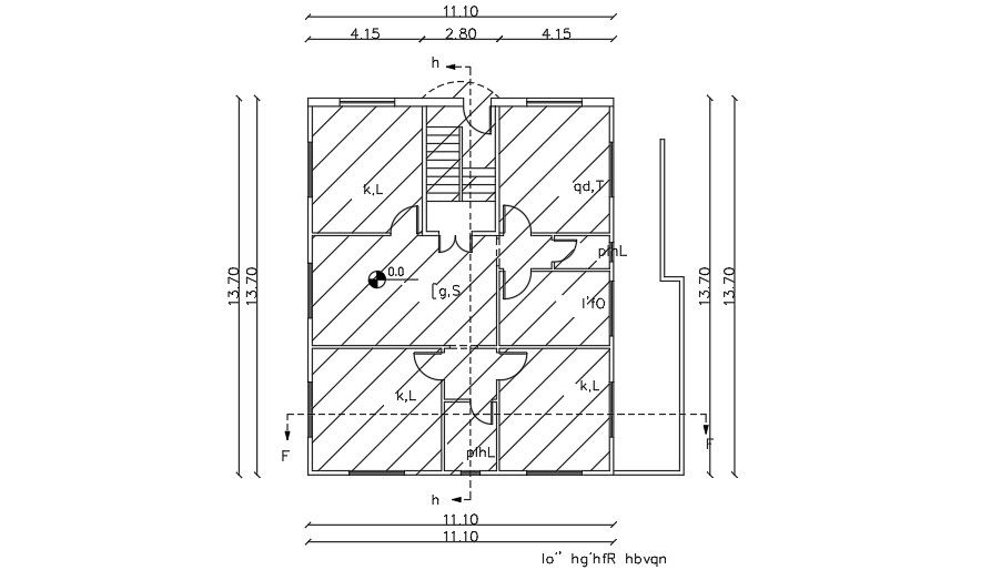11x14 Meter 3 BHK House Plan Layout DWG File