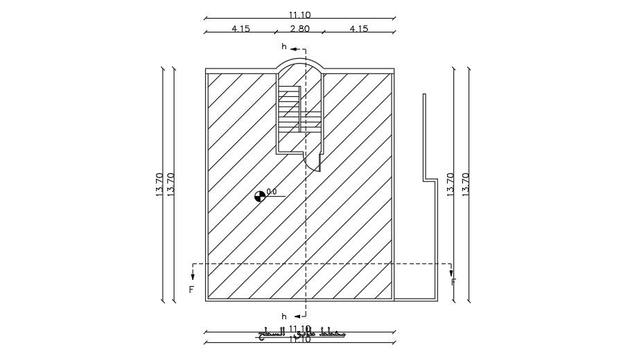 11x14 Meter 3 BHK House Terrace Plan Layout DWG File