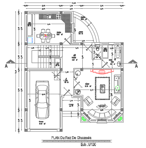 11x14m villa house plan ground floor cad drawing is given in this model