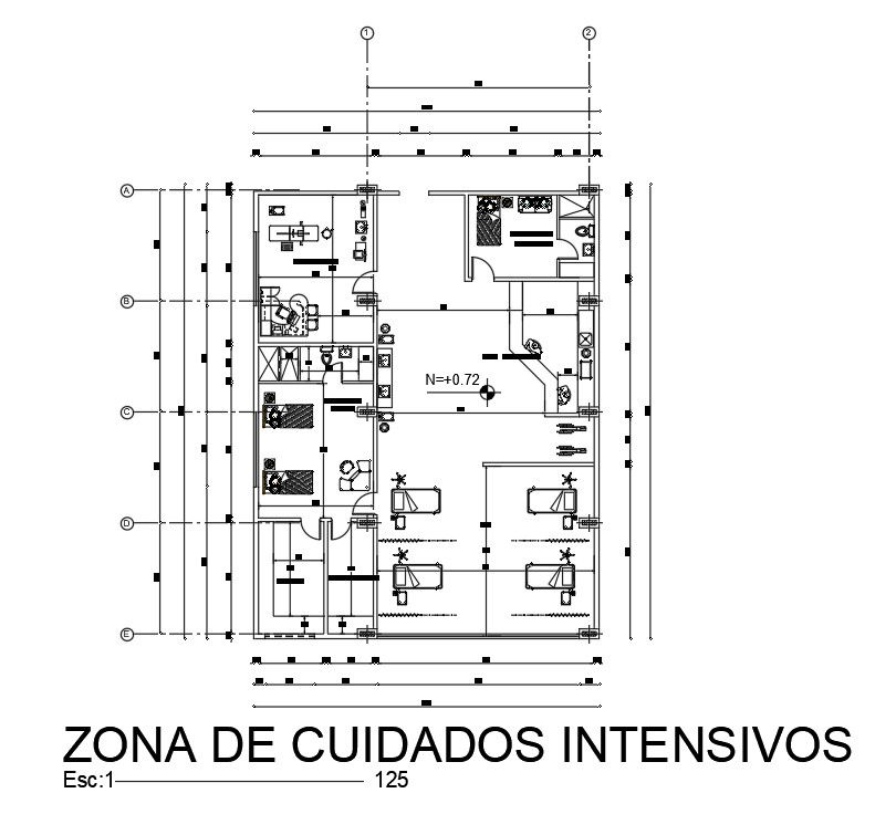 11x15m hospital intensive care area is given in this AutoCAD model.Download now.