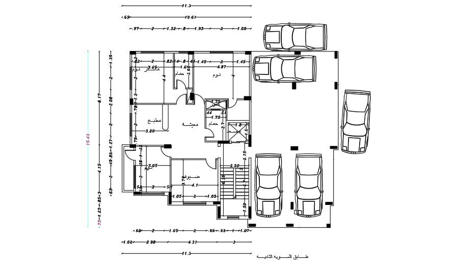 11x16 Meter 3 BHK House Plan Layout File