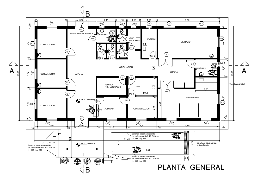 11x21m office plan is given in this AutoCAD drawing model. Download now.