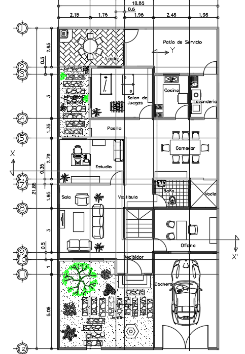 11x22m villa house plan cad drawing with 3bhk model