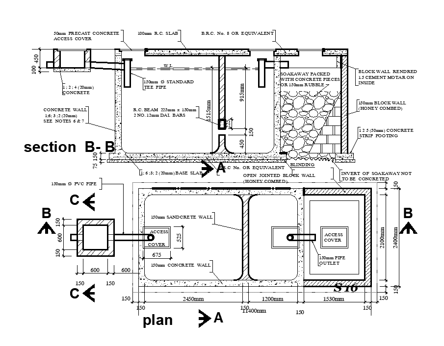 11x2.4m septic tank plan is given in this Autocad drawing file. Section view is given in this Autocad drawing file.  Download now.