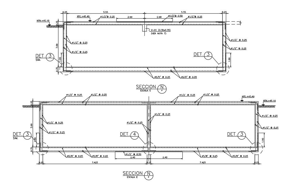 11x4m water tank section view is given in this Autocad drawing file.Download now.