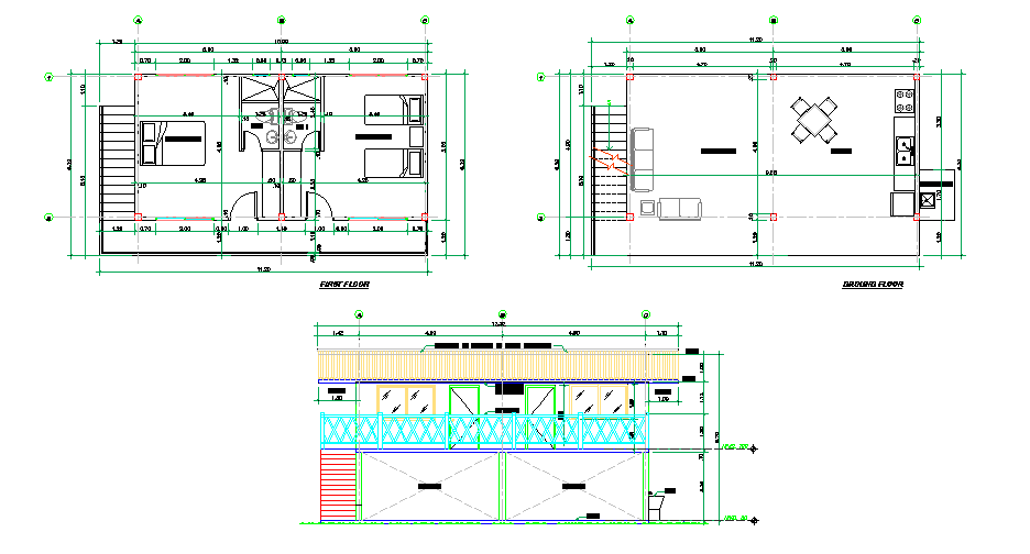 11x6 Meter 2 BHK Plan Layout DWG File