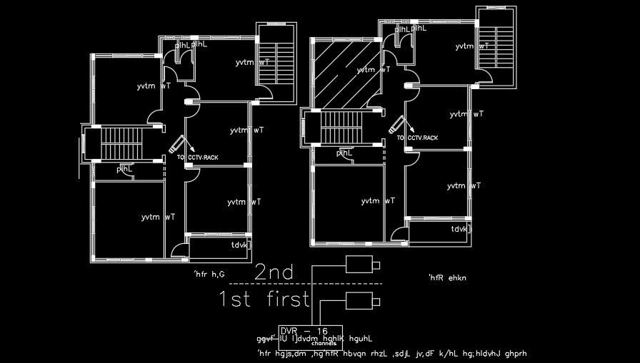 11x6m house plan 1st and 2nd floor security system drawing
