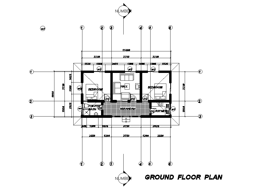 11x6m house plan is given in this Autocad drawing file. Download now.