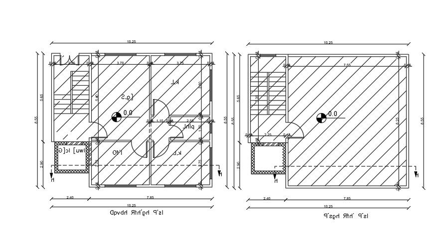 11x9 Meter 2 BHK House First Floor And Terrace Floor Layout AutoCAD File