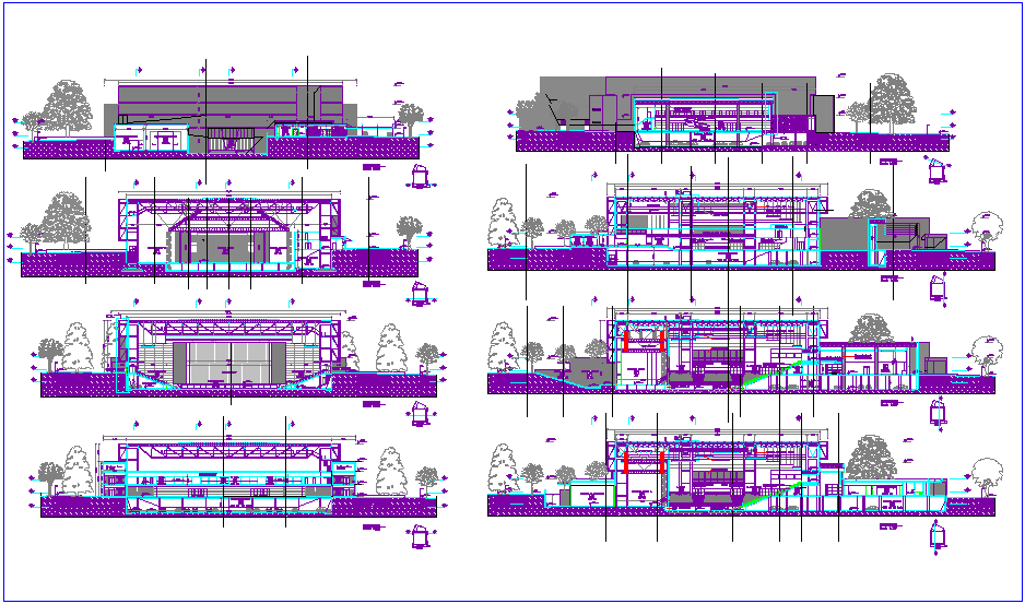 1200 seat average multi functional pavilion with different section view dwg file