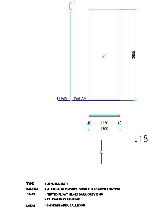 1200×3500 sized section window design is given in AutoCAD drawing, CAD file, dwg file