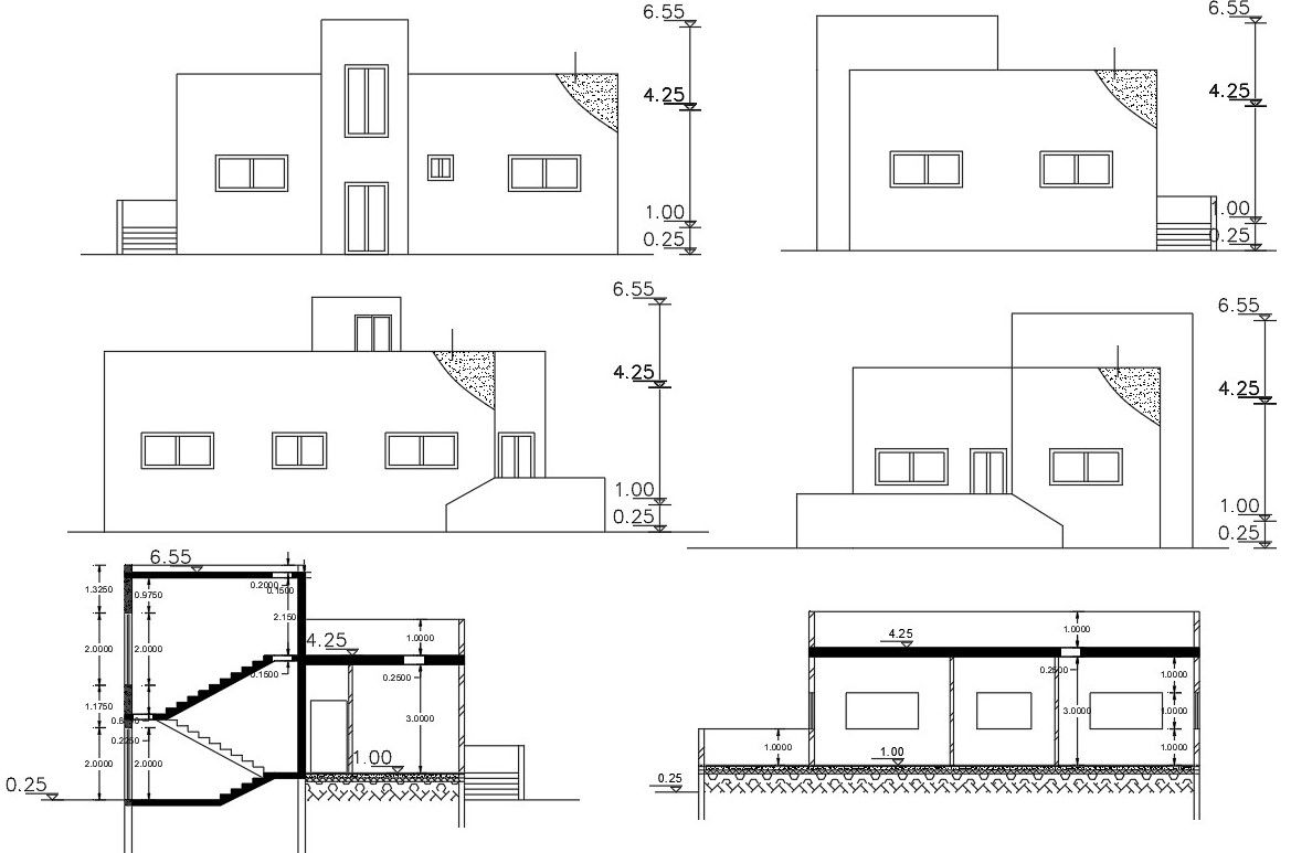 1200 Sq Ft House Building Sectional Elevation Design