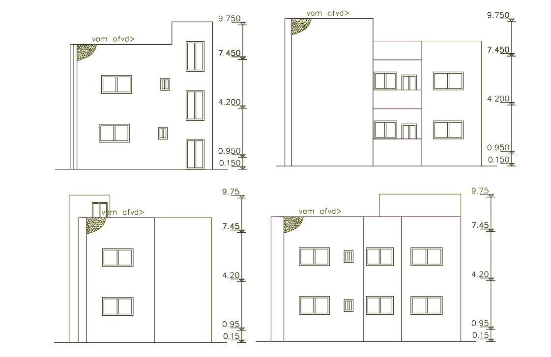 1200 Square Feet House Building Elevation Design DWG File