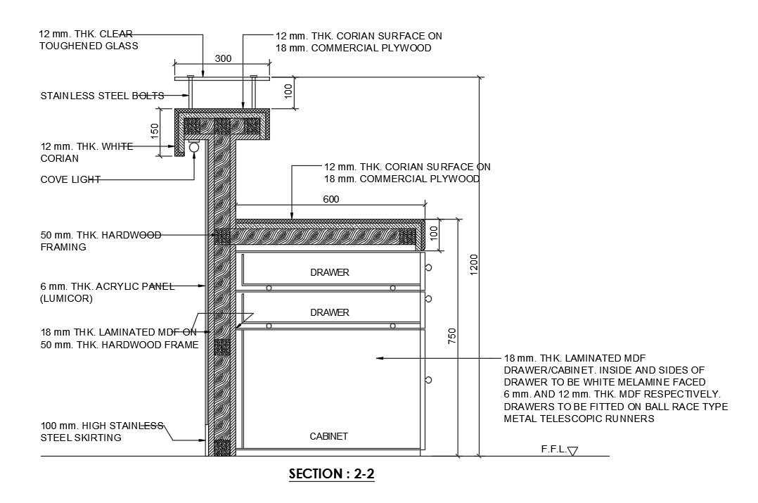 1200mm drawer view is given in this Autocad drawing file..Download now.