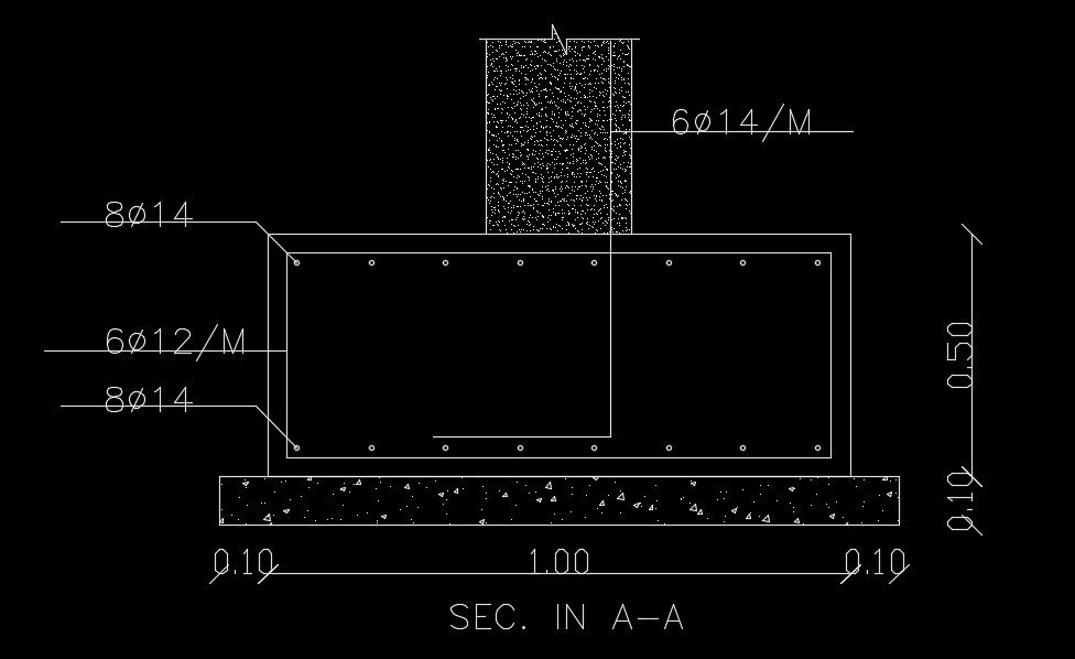 1200mm length of the footing cum column section view