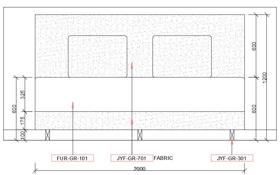 1200x2000mm Double Bed Design in 2D AutoCAD Drawing