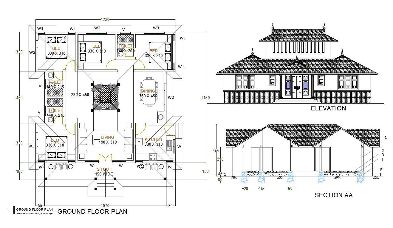 Download 120 SQM House Plan AutoCAD DWG File Free for Designers