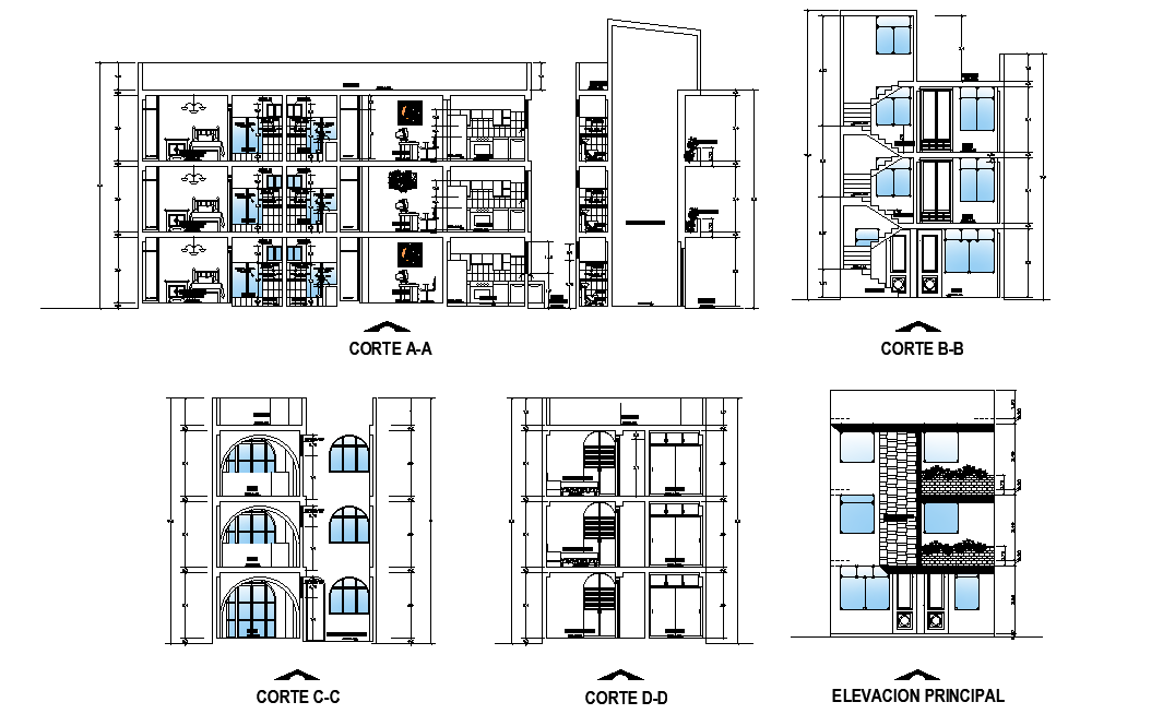120 Square Meter Apartment Building Sectional Elevation Design DWG File