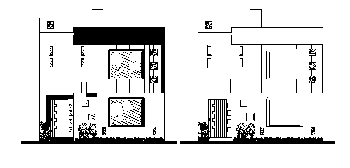 120 Square Meter House Building Front Elevation Design Download DWG File