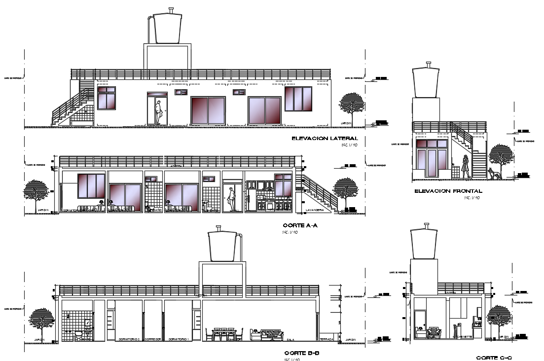 120 Square Meter House Building Sectional Elevation Drawing Download DWG File