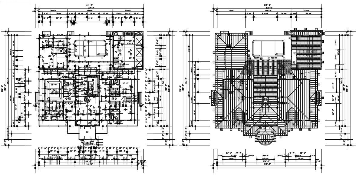 120'X114' AutoCAD House Layout Plan With Swimming Pool Drawing