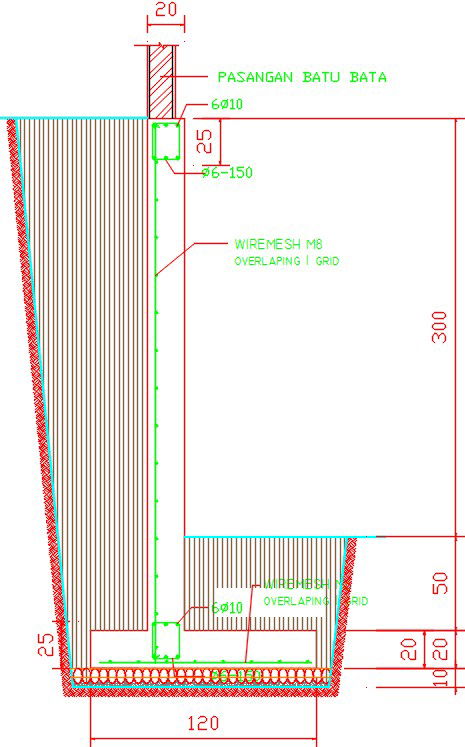 120cm length of the trapezoidal footing cum column vertical section drawing