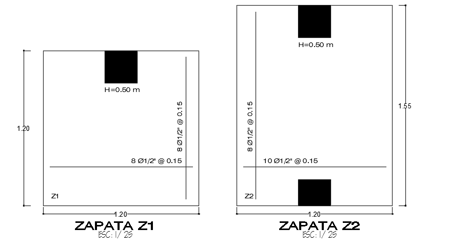 120x120cm foundation plan AutoCAD drawing is given in this file