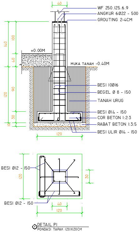 120x120cm warehouse building foundation plan and section drawing