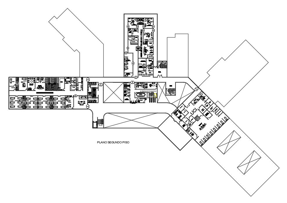 120x70m Multispecialty hospital plan has been given in this AutoCAD drawing model. Download now.