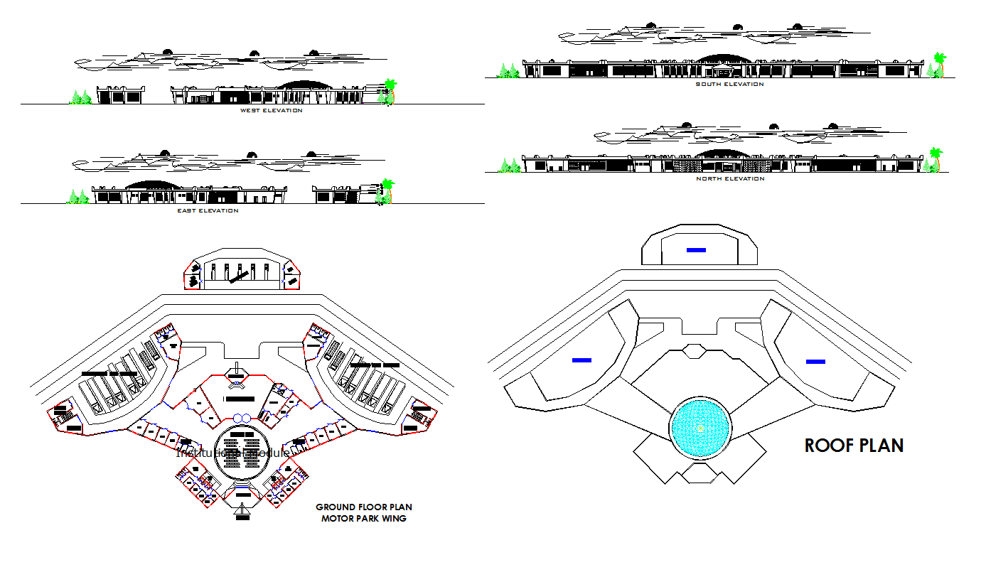 Complex Detail Projects DWG with Layout Elevation and Section Plans