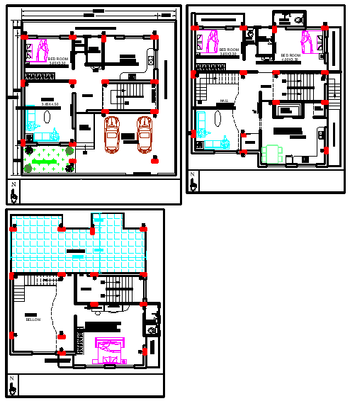 12.19m×12.19m Bungalow Plan with Garden Layout in CAD DWG File