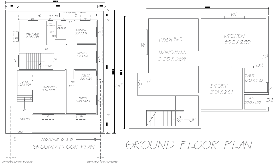12.19m x 15.24m Ground Floor 2BHK House Plan – AutoCAD DWG File