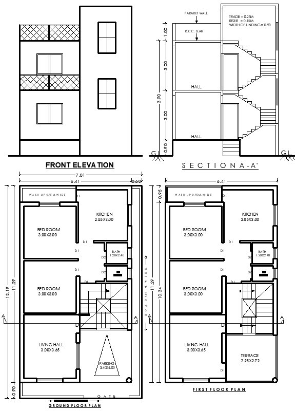 12.19mx7.01m Single Storey House Plan in DWG AutoCAD File